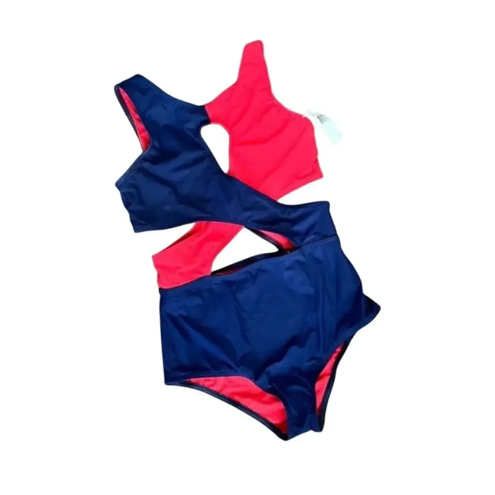 Karla Colletto Helen High-neck Mono Red Navy One Piece Swimsuit New  Size 10